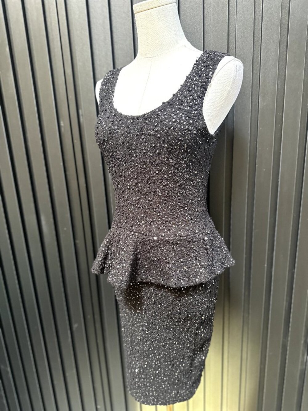 Black Sequin Peplum Bodycon Dress Sleeveless Sparkle